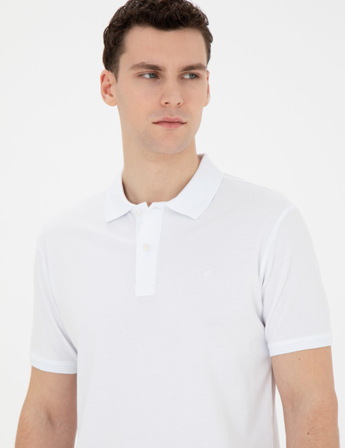 Beyaz Slim Fit %100 Pamuk Basic Düğmeli Polo Yaka Basic Tişört 50280754-VR013