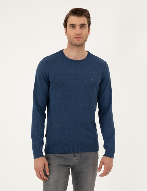 İndigo Melanj Slim Fit Bisiklet Yaka Basic Triko Kazak 50296575-VR155
