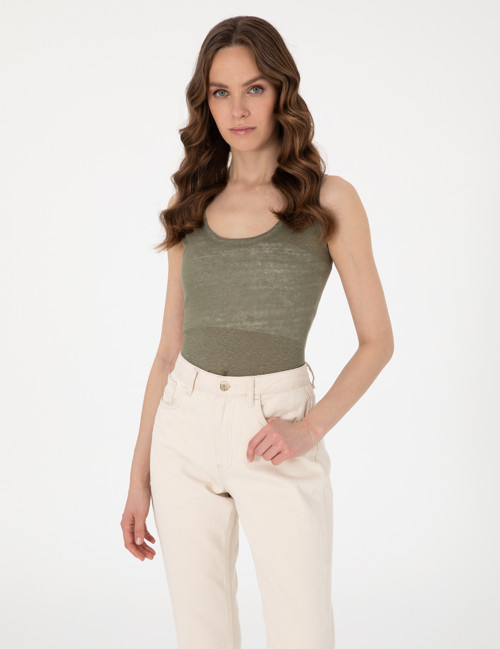 Haki Comfort Fit Örme Bluz 50306235-VR027
