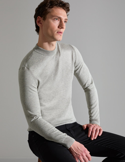 Açık Gri Melanj Slim Fit Çeyrek Yaka Basic Triko Kazak 50314188-VR091