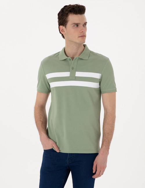 Yeşil Slim Fit %100 Pamuk Düğmeli Polo Yaka Tişört 50310154-VR016