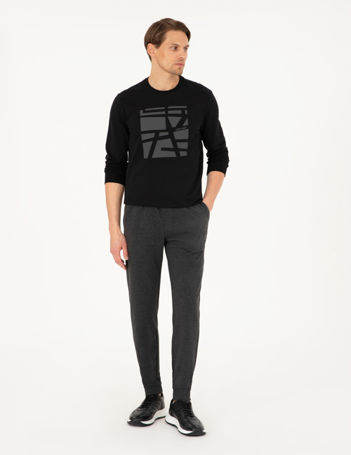 Antrasit Melanj Slim Fit 3 İplik Paçası Lastikli Eşofman Altı 50299286-VR081