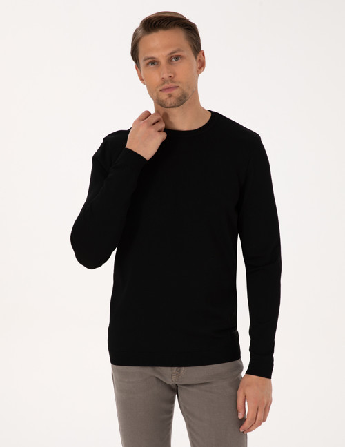 Siyah Slim Fit Bisiklet Yaka Triko Kazak 50316798-VR046