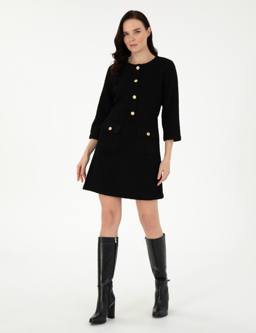 Siyah Regular Fit Dokuma Elbise 50292218-VR046