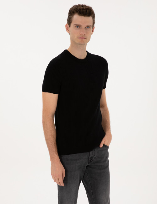 Siyah Slim Fit Bisiklet Yaka Triko Kazak 50315689-VR046