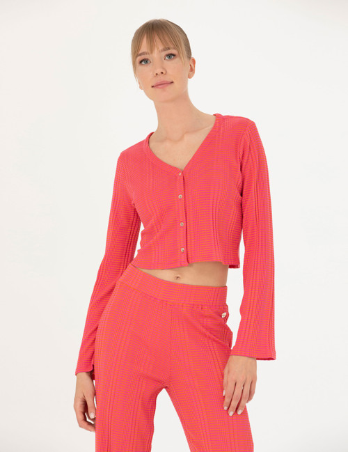 Fuşya Crop Top Örme Hırka 50263591-VR023