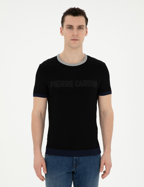 Siyah Slim Fit Bisiklet Yaka Triko Tişört 50288086-VR046