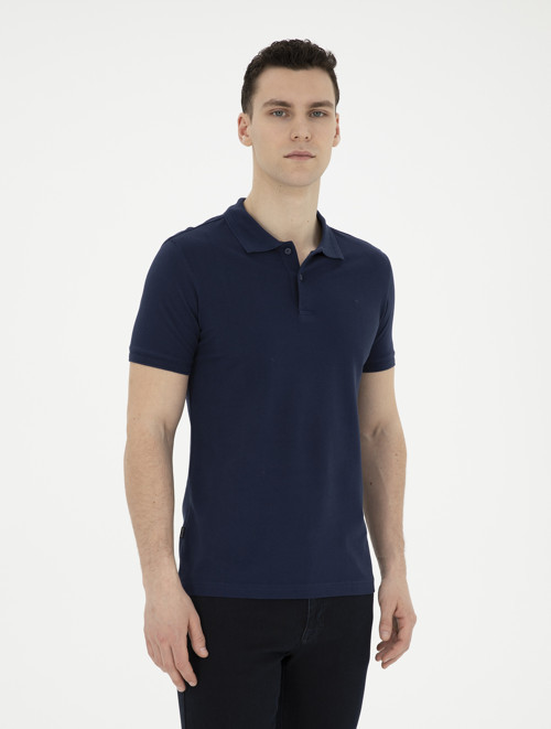 Lacivert Slim Fit %100 Pamuk Düğmeli Polo Yaka Basic Tişört 50291625-VR033