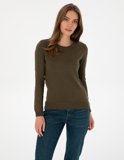 Haki Slim Fit Bisiklet Yaka Basic Kazak 50315758-VR027