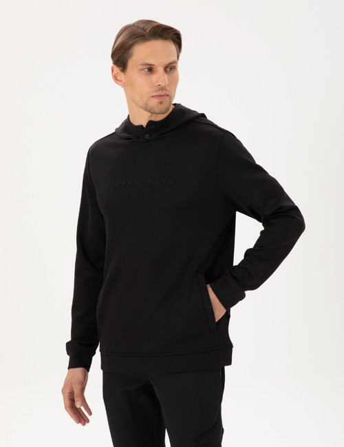 Siyah Regular Fit Scuba Kumaş Kapüşonlu Sweatshirt 50292498-VR046