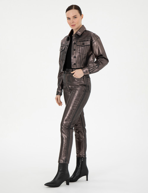 Parlak Antrasit Mom High Waist Fit Jean Pantolon 50291405-VR006