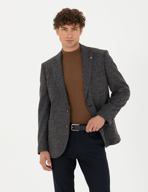 Lacivert Slim Fit Yün Karışımlı Ceket 50273155-VR033