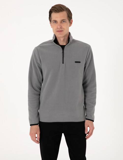 Gri Regular Fit Yarım Fermuarlı Polar Sweatshirt 50314056-VR024