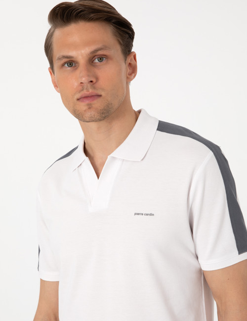 Koyu Gri Kol Detaylı Slim Fit %100 Pamuk Apaş Yaka Tişört