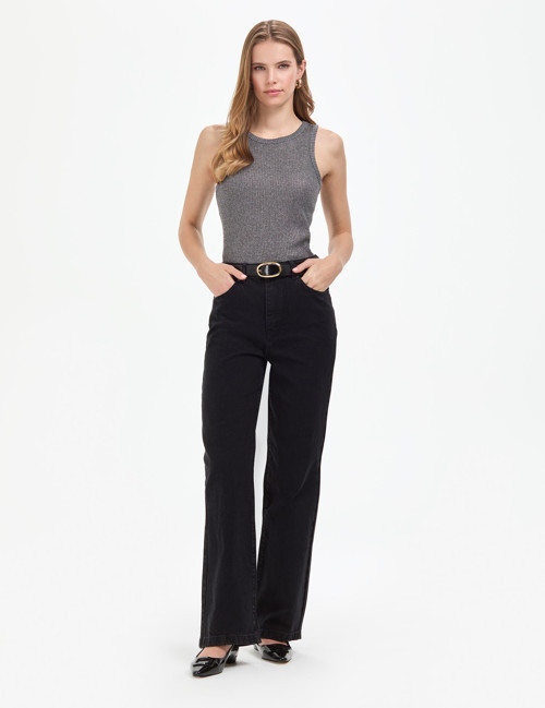 Siyah Loose Fit Jean Pantolon 50318043-VR046