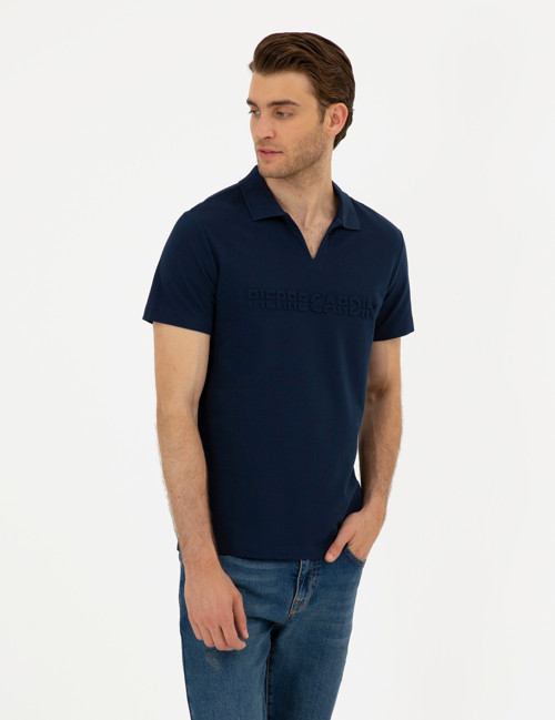 Lacivert Slim Fit %100 Pamuk Apaş Yaka Tişört 50296772-VR033