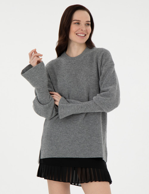 Gri Melanj Regular Fit Yün Kazak 50296484-VR086