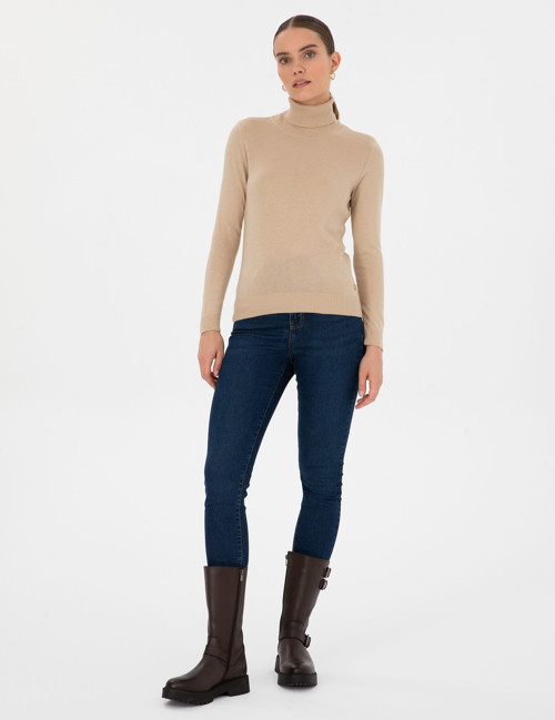 Bej Slim Fit Balıkçı Yaka Basic Kazak 50315747-VR011
