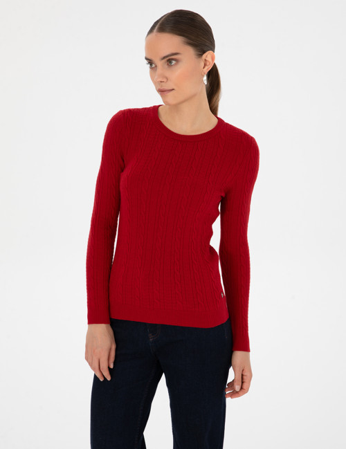 Kırmızı Extra Slim Fit Örgü Desenli Kazak 50316334-VR030