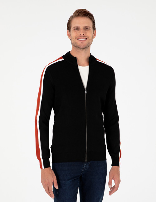 Siyah Slim Fit Yün Karışımlı Fermuarlı Triko Hırka 50296447-VR046