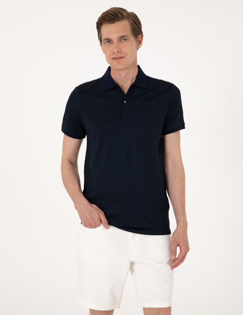 Lacivert Slim Fit Düğmeli Polo Yaka Tişört 50306859-VR033