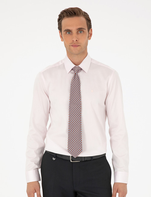 Açık Pembe %100 Pamuk Parlak Saten Slim Fit Uzun Kollu Basic Gömlek 50292520-VR078