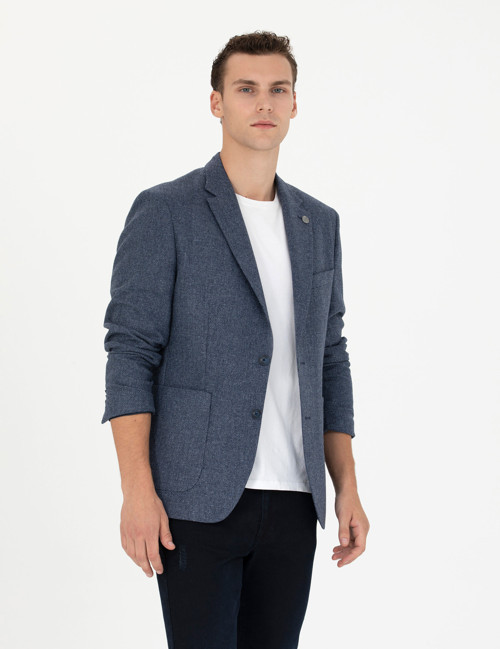 Lacivert Slim Fit Yün Karışımlı Ceket 50276921-VR033
