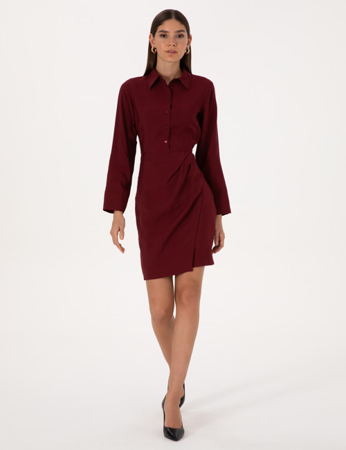 Bordo Regular Fit Dokuma Elbise 50318220-VR014