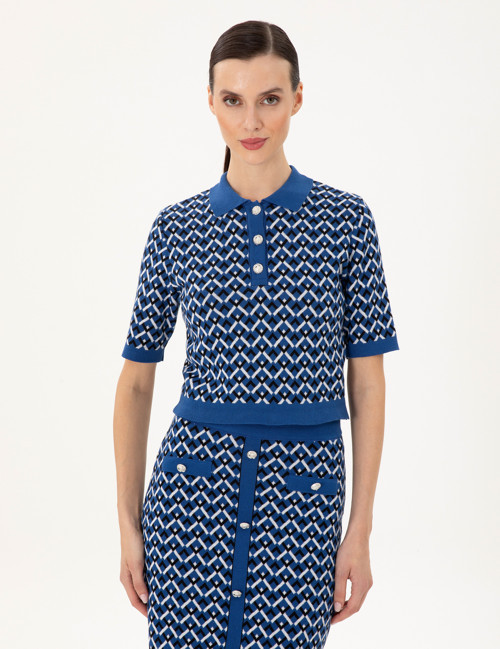 Saks Crop Top Polo Yaka Kazak 50290547-VR045