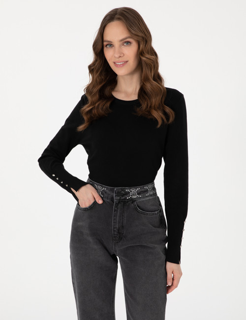 Siyah Slim Fit Bisiklet Yaka Basic Kazak 50310735-VR046