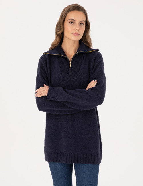 Lacivert Comfort Fit Fermuarlı Şal Yaka Kazak 50317121-VR033