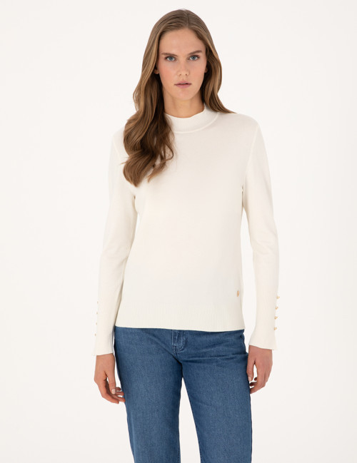Ekru Slim Fit Yarım Balıkçı Basic Kazak 50310887-VR019