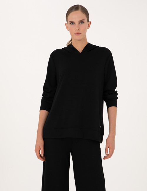 Siyah Oversize Modal Karışımlı Kapüşonlu Sweatshirt 50314972-VR046