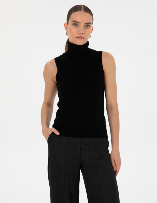 Siyah Slim Fit Balıkçı Yaka Kazak 50316336-VR046