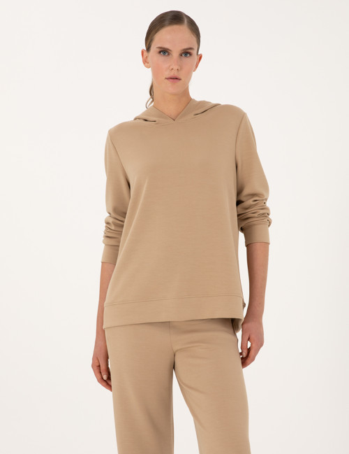 Bej Oversize Modal Karışımlı Kapüşonlu Sweatshirt 50314972-VR011