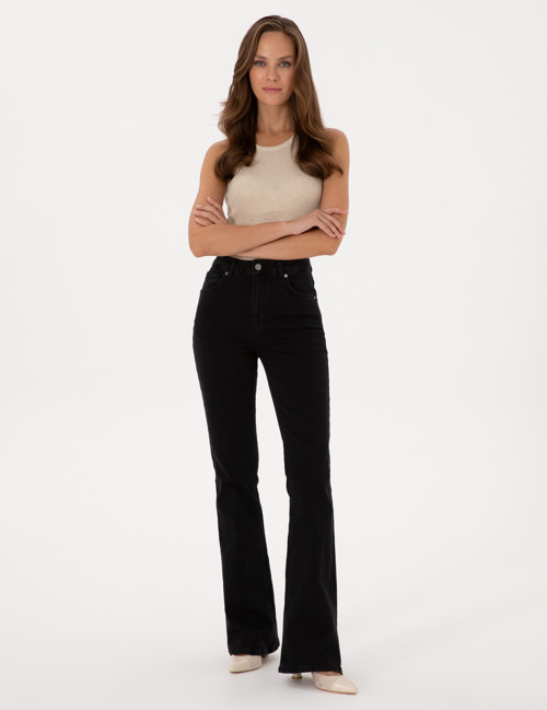 Siyah Skinny Flare Fit Jean Pantolon 50318044-VR046