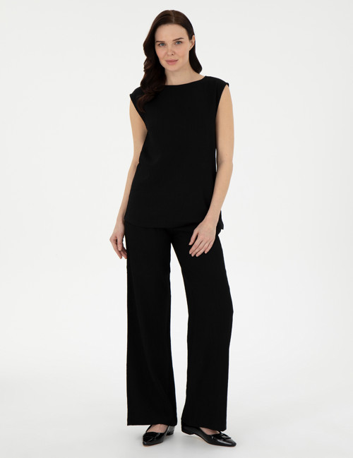 Siyah Yüksek Bel Loose Fit Pantolon 50301266-VR046