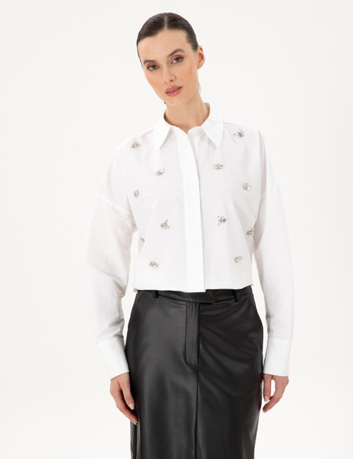 Beyaz Oversize Uzun Kollu Gömlek 50292277-VR013