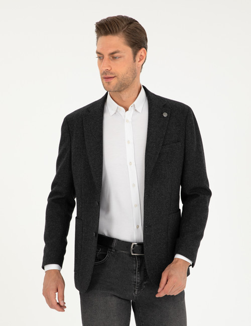 Antrasit Yün Karışımlı Slim Fit Ceket 50291937-VR006