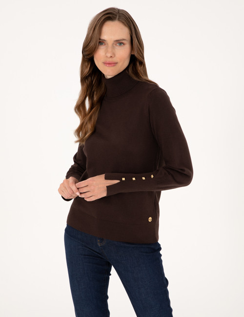 Kahverengi Slim Fit Balıkçı Yaka Basic Kazak 50310886-VR029