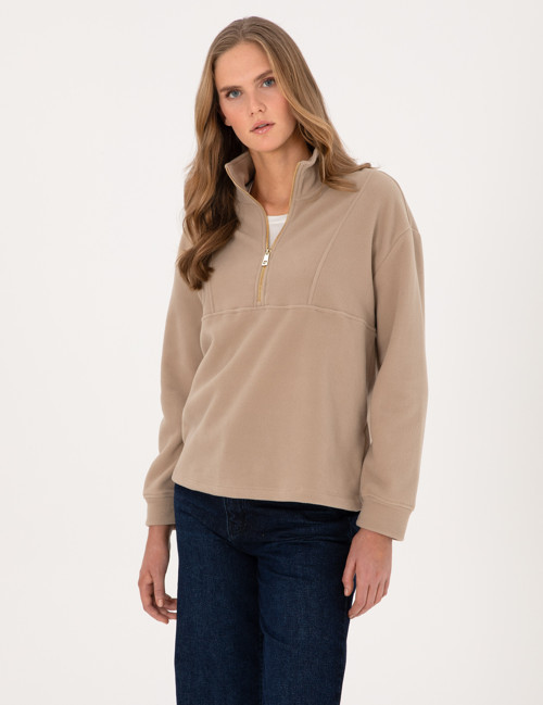 Bej Comfort Fit Fermuarlı Polar Sweatshirt 50314954-VR011
