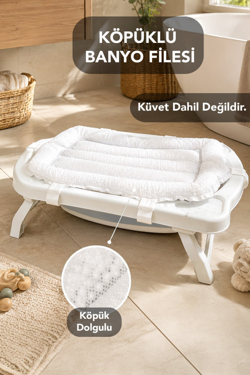 Lüks Köpüklü Banyo Filesi - Katlanır Küvetlere Uyumlu Modern Bebek Banyo Yıkama Filesi