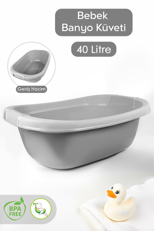 Bebek Banyo Küveti - Yenidoğan Yıkama Küveti 40 Lt - Gri
