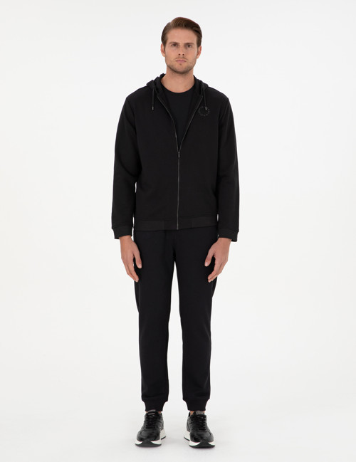 Siyah Slim Fit 3 İplik Paçası Lastikli Eşofman Altı 50299286-VR046