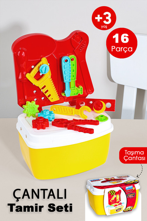 16 Parça Oyuncak Tamir Seti - Taşıma Çantalı Eğitici Öğretici Çocuk Meslek Alet Çantası