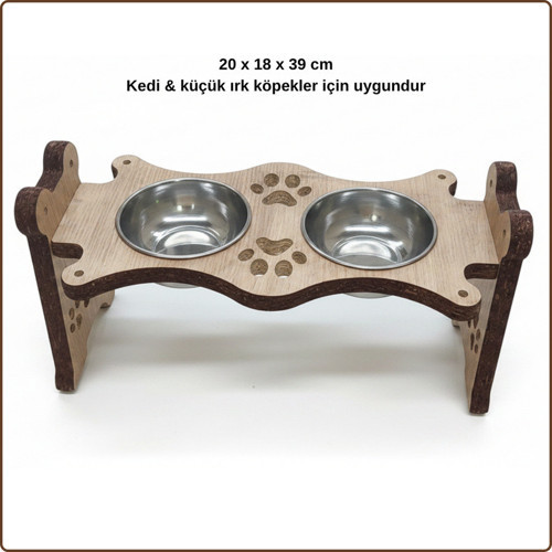 UstaAğaç Ahşap Kedi & Köpek Mama ve Su Kabı Standı