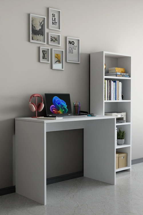 Kitaplıklı Çalışma Masası Bilgisayar Masası Raflı Öğrenci Ofis Masası Modern Tasarım Çok Amaçlı Dolaplı Masa
