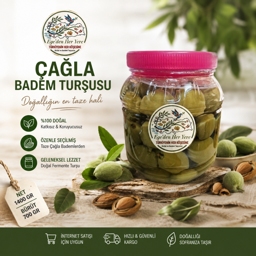 Çağla Badem Turşusu Gurme Serisi Geleneksel Ev Yapımı (Net:1400 gr Brüt 850 gr)