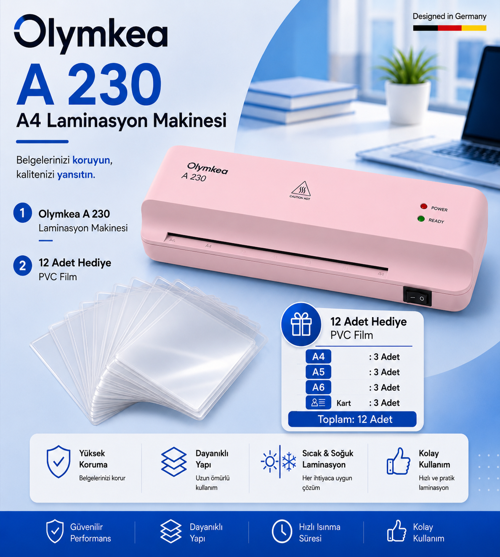 A230 A4 Laminasyon Makinası&12 Adet PVC Hediyeli