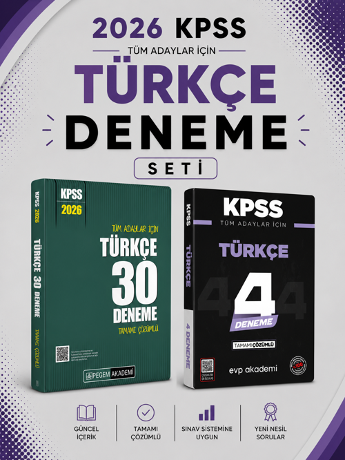 Pegem 2026 KPSS Türkçe 30 Deneme & KPSS Türkçe 4 Deneme EVP Akademi Seti